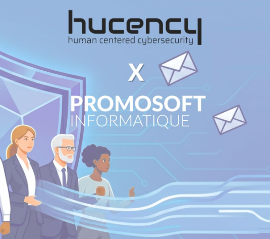 Illustration du partenariat Promosoft Informatique et Hucency pour la cybersécurité humaine.